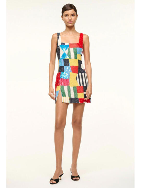 NWT $1295 Staud Le Sable Sails Up Beaded Flag Cocktail Dress Designer Small - Picture 6 of 7